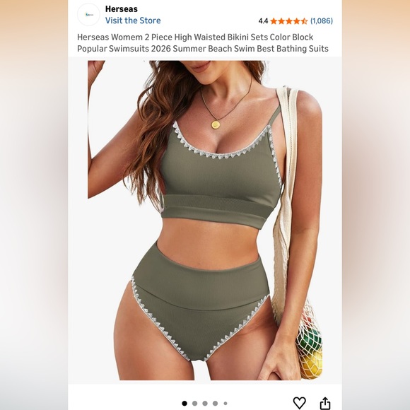 Herseas Other - Olive Ribbed High-Waist Bikini Set with Lace Trim